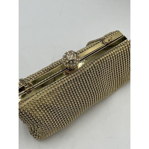 Whiting & Davis Gold Crystal Ball Metal Mesh Evening Clutch Bag Purse - Picture 13 of 16